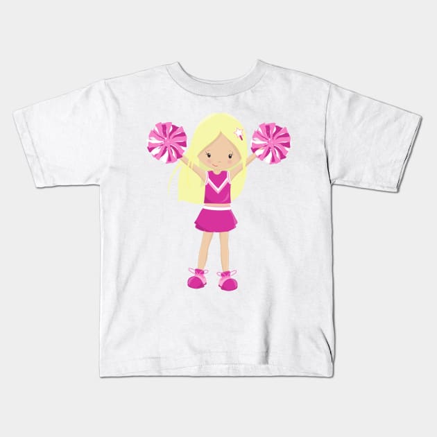 Cheerleaders, Cute Girl, Blonde Hair, Cheerleading Kids T-Shirt by Jelena Dunčević